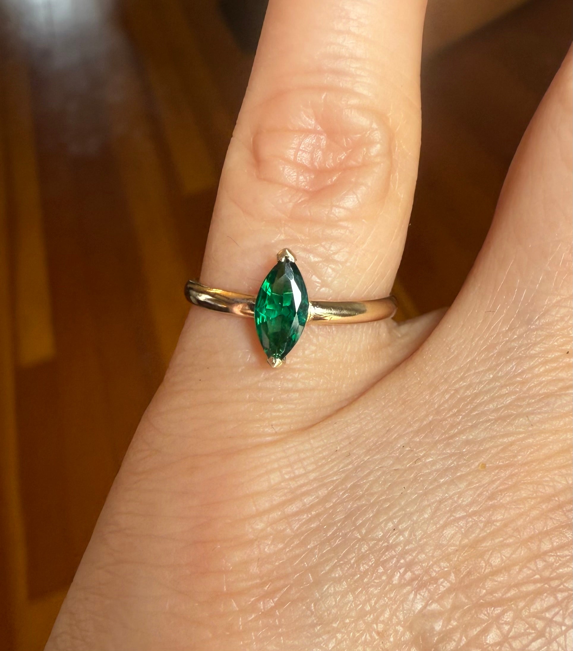 14k Yellow Gold Marquise Cut Natural Zambian Emerald Ring