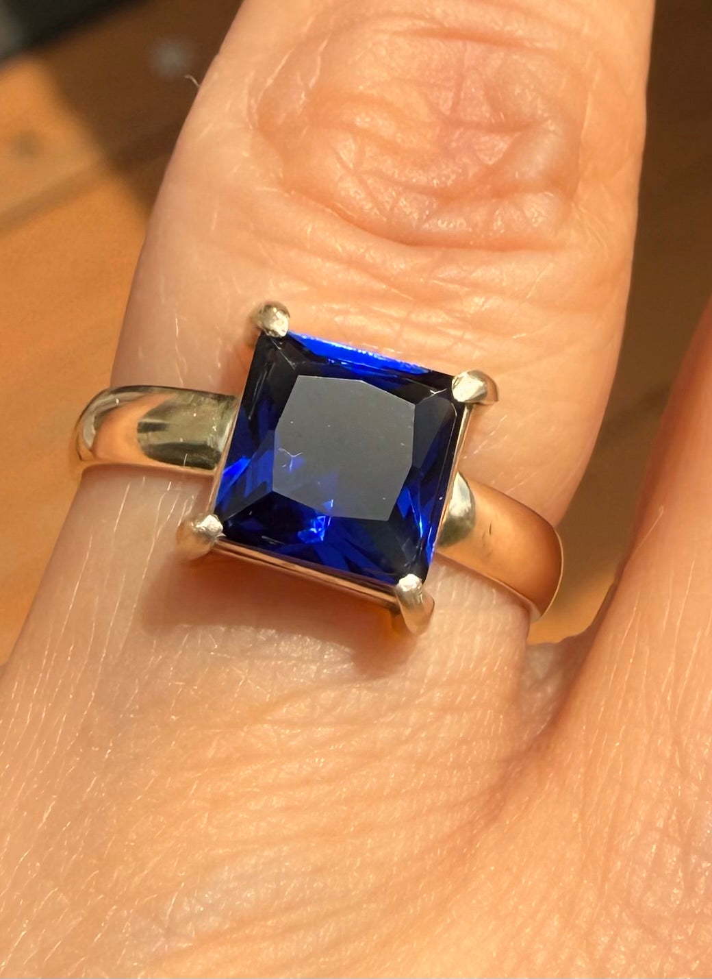 14k Yellow Gold Natural Princess Cut Sapphire Ring