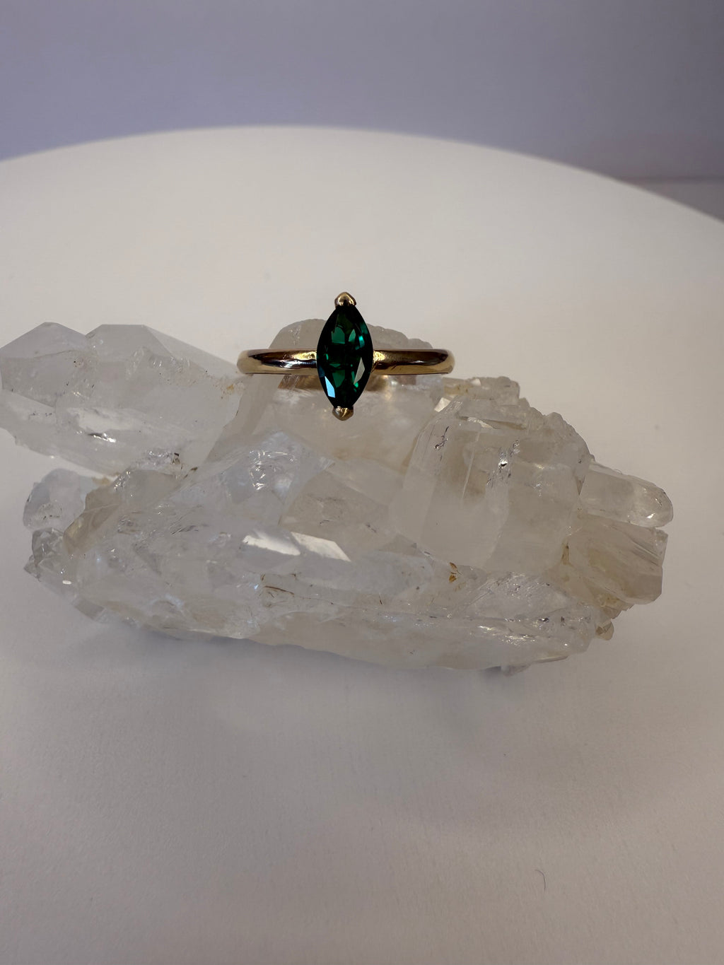 14k Yellow Gold Marquise Cut Natural Zambian Emerald Ring