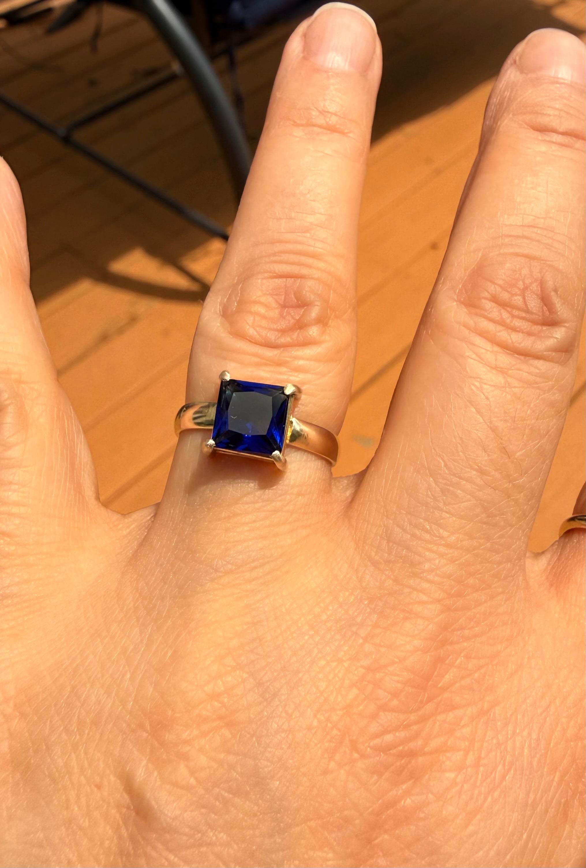 14k Yellow Gold Natural princess Cut Sapphire Ring