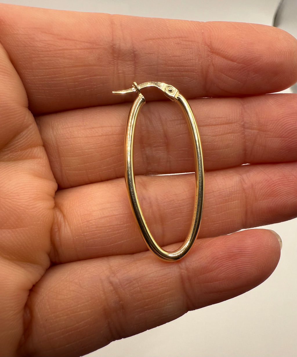 14k Yellow Gold Elongated Oval Tube Hoop Earrings (35mm x 6mm)