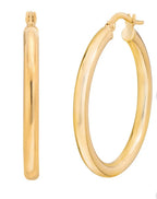Classic round 14k yellow gold hoop earrings, hinged latch back, 30mm