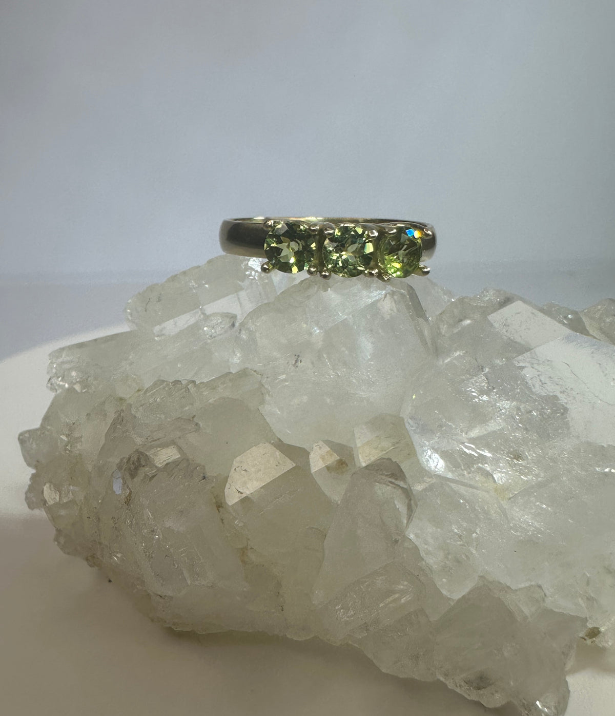 14k Yellow Gold Three Stone Setting Natural Peridot Ring