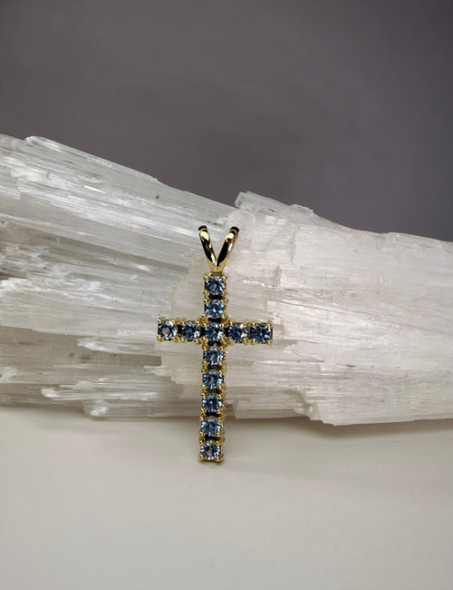 10k Yellow Gold Aquamarine Cross Pendant