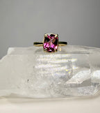 14k Yellow Gold Cushion Checkerboard Cut Natural Pink Mystic Topaz Ring