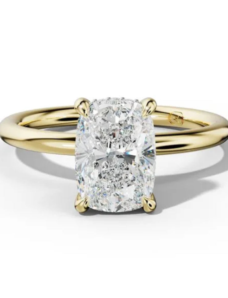 14k Yellow Gold 2ct Elongated Cushion Cut Moissanite Ring