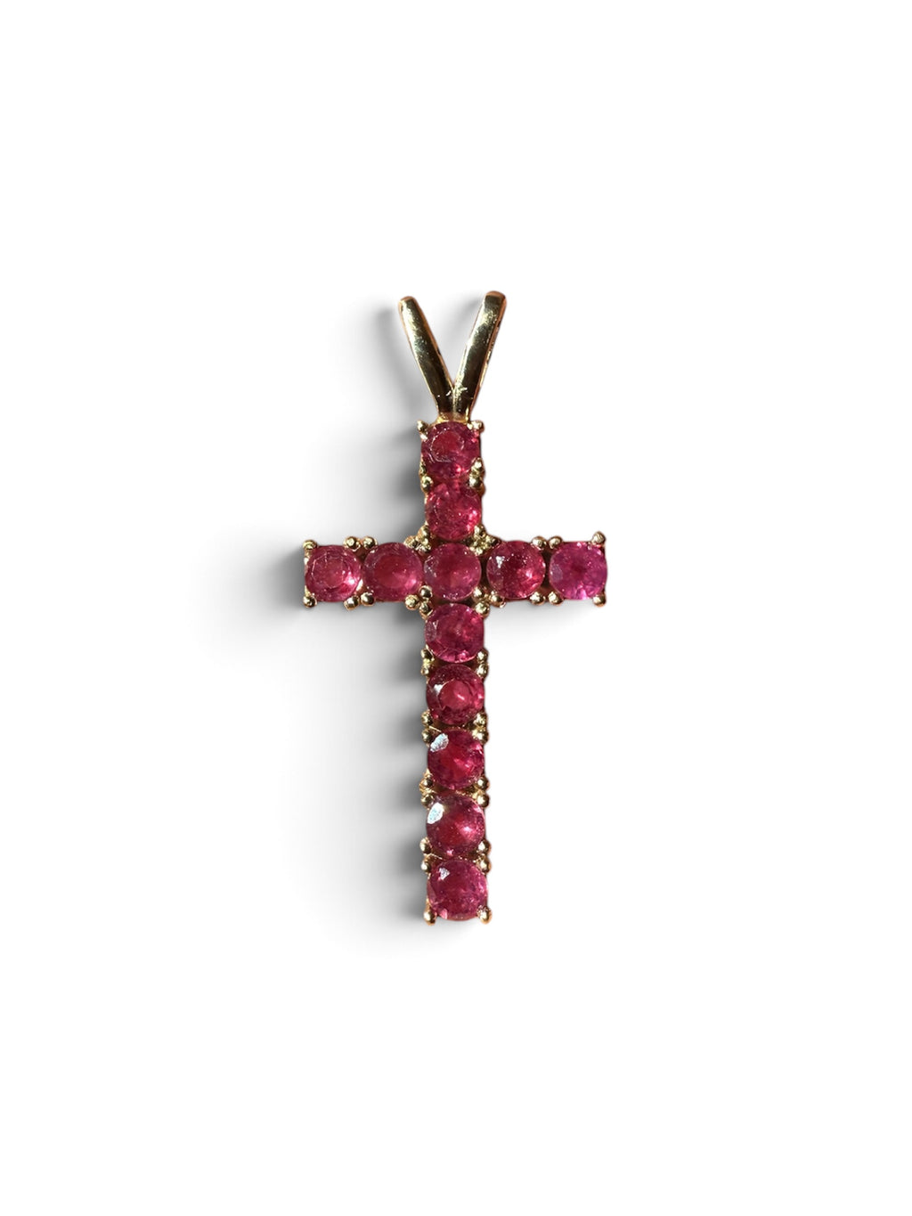 10k Yellow Gold Natural Ruby Cross Pendant