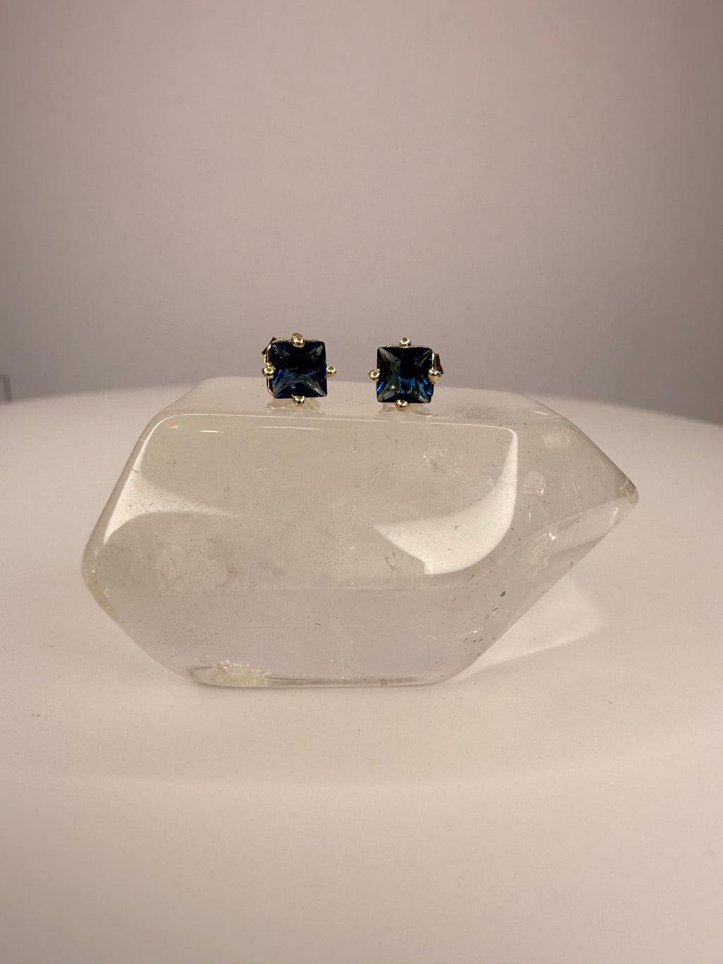 10k Yellow Gold Natural Princess Cut Sapphire Earrings