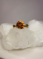 14k Yellow Gold Round Natural Orange Mystic Topaz Ring