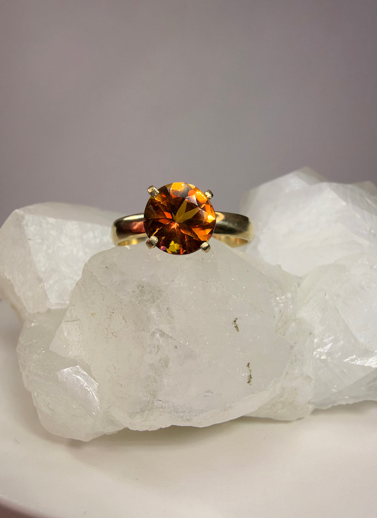 14k Yellow Gold Round Natural Orange Mystic Topaz Ring