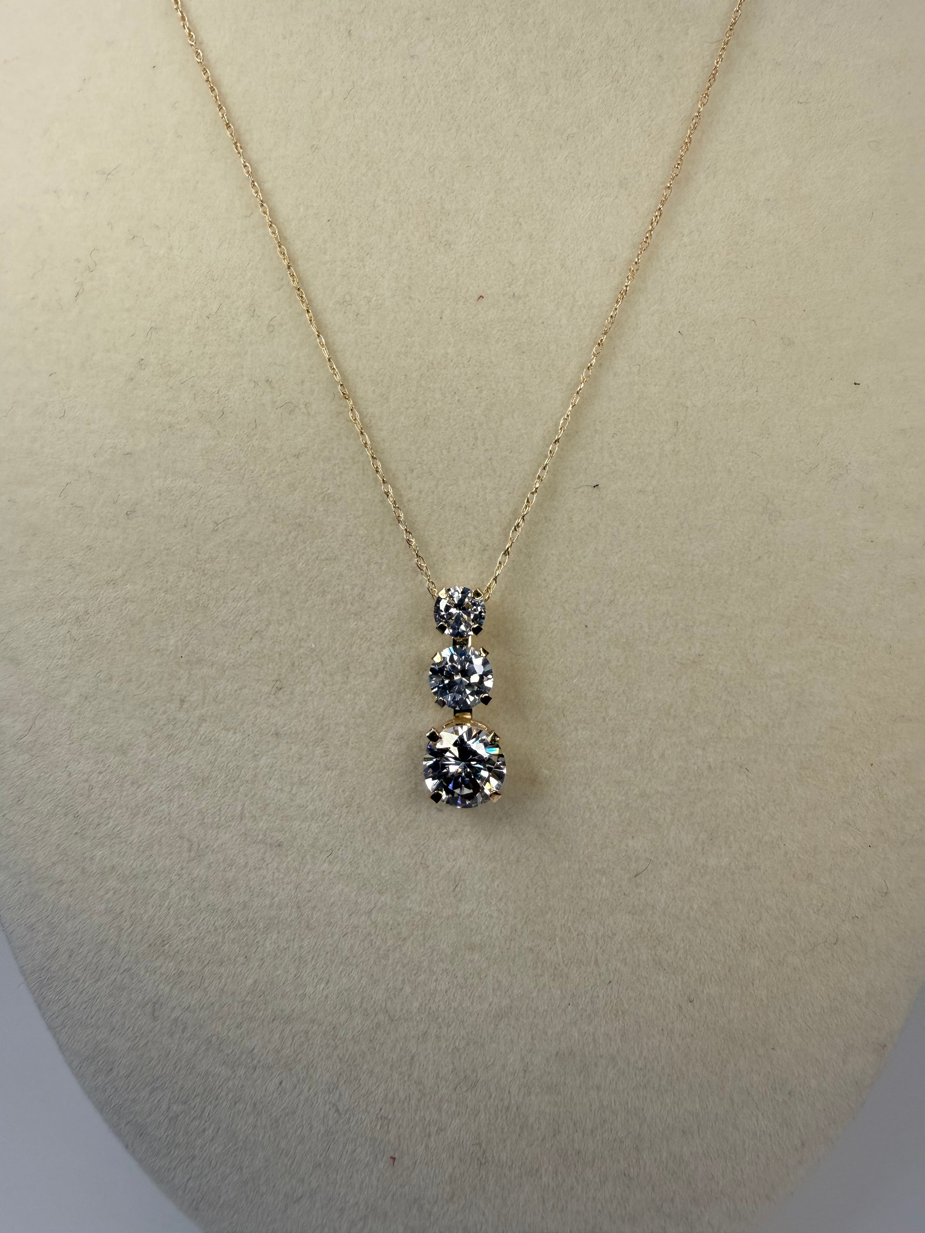 10k Yellow Gold 3 Stone Cubic Zirconia Necklace