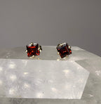 10K Yellow Gold Natural Mozambique Garnet Stud Earrings | 4mm Princess Cut