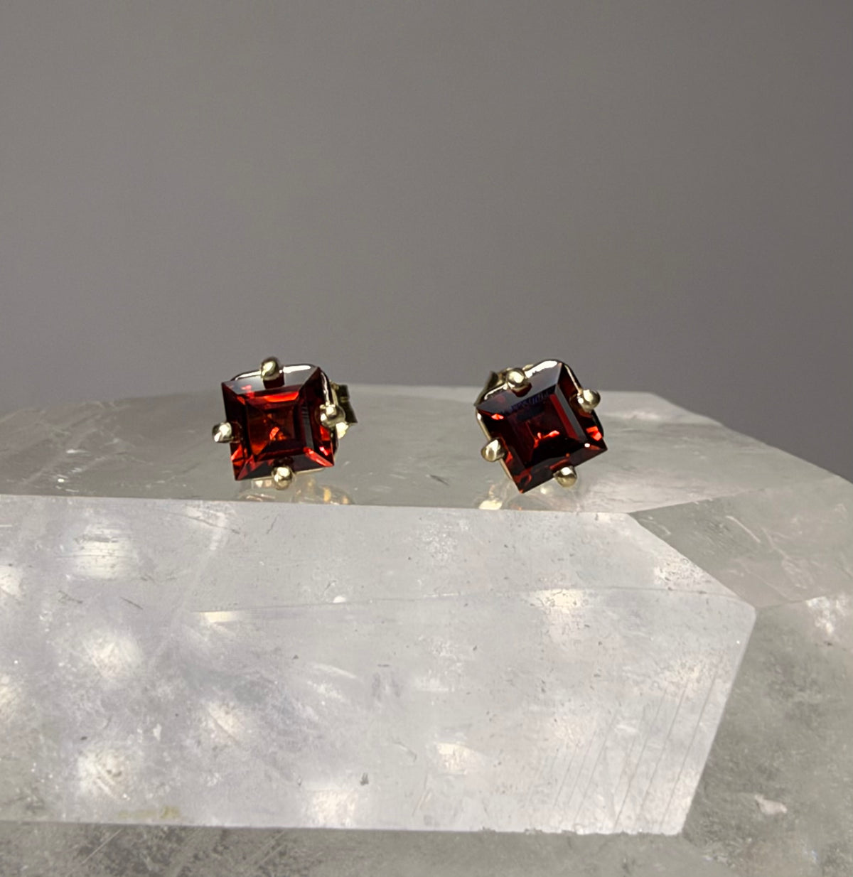 10K Yellow Gold Natural Mozambique Garnet Stud Earrings | 4mm Princess Cut