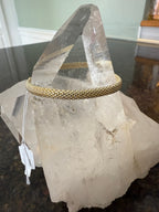 Yellow gold woven mesh bracelet, slim continuous cuff with textured square links