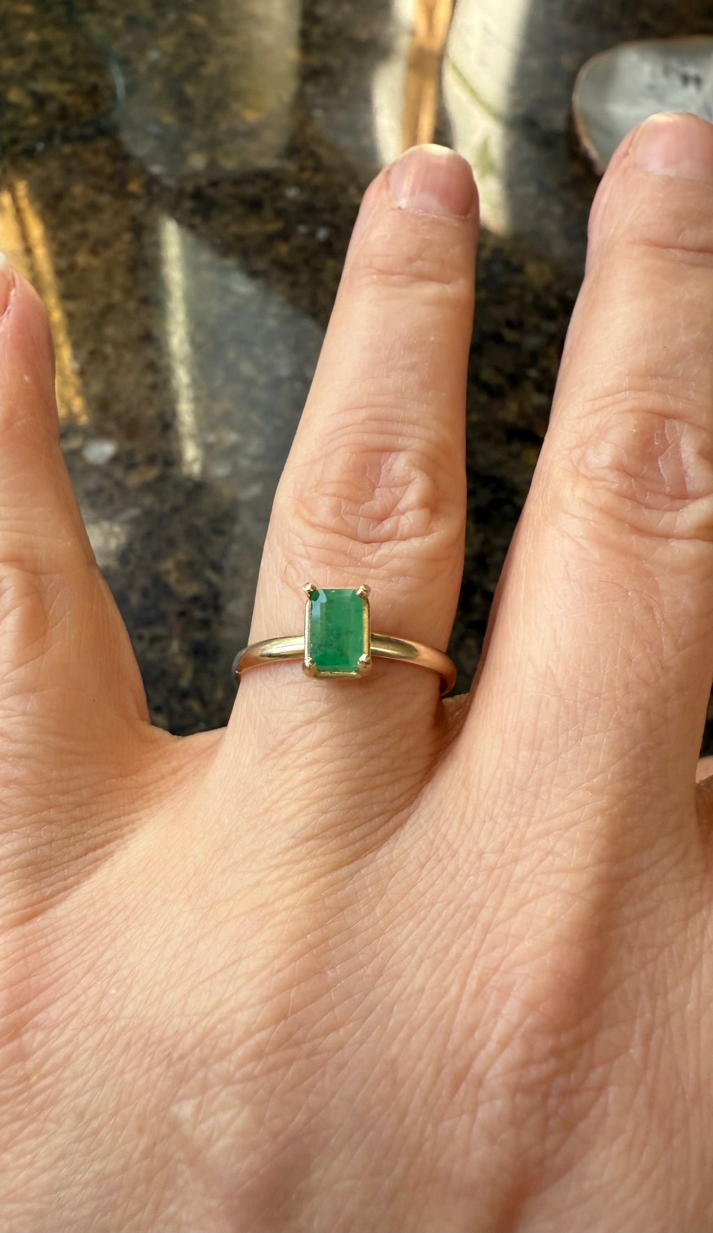 14k Yellow Gold Natural Emerald Ring.