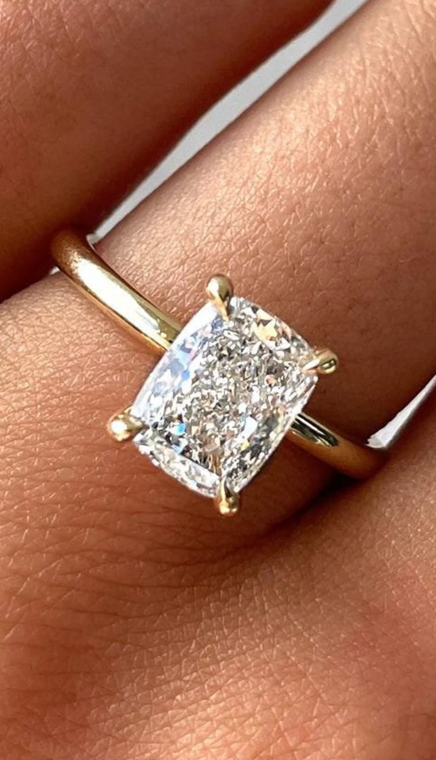 14k Yellow Gold 2ct Elongated Cushion Cut Moissanite Ring