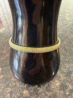 Yellow gold woven mesh bracelet, continuous band with fine square-link texture