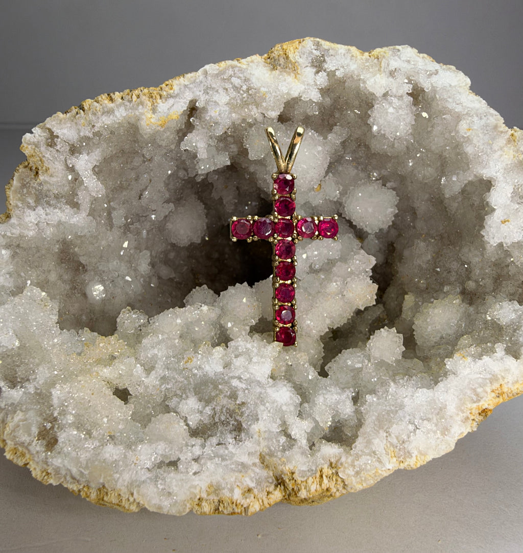 10k Yellow Gold Natural Ruby Cross Pendant
