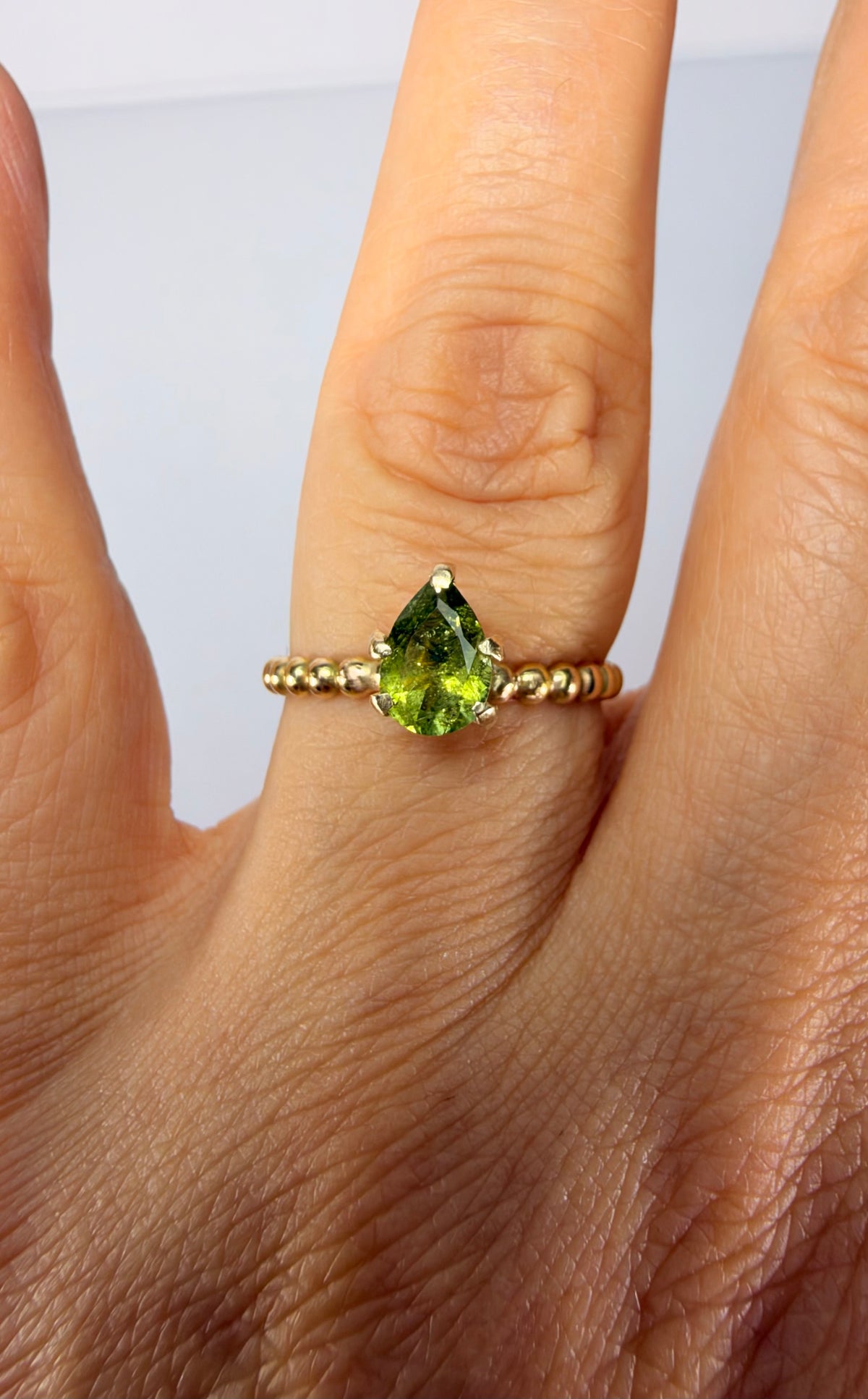 14k Yellow Gold Pear Cut Natural Green Tourmaline Ring