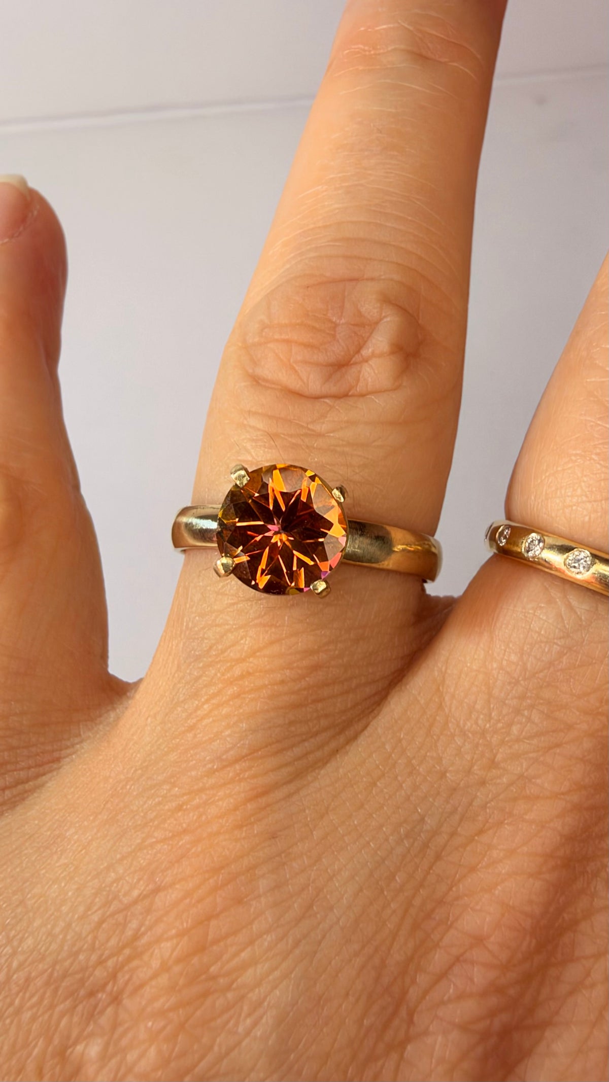 14k Yellow Gold Round Natural Orange Mystic Topaz Ring