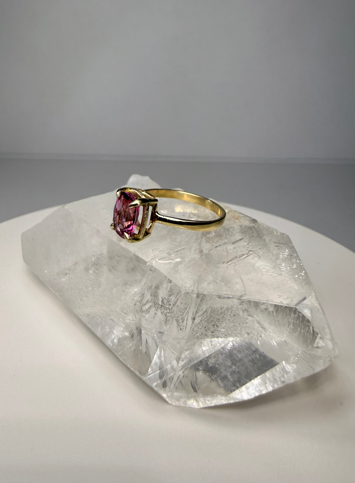 14k Yellow Gold Cushion Checkerboard Cut Natural Pink Mystic Topaz Ring