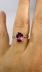 14k Yellow Gold Cushion Checkerboard Cut Natural Pink Mystic Topaz Ring
