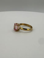 14k yellow gold ring with pink oval sapphire, side view