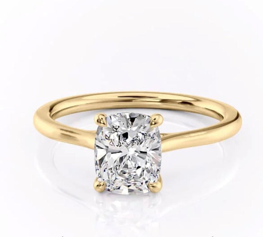14k Yellow Gold 2ct Elongated Cushion Cut Moissanite Ring