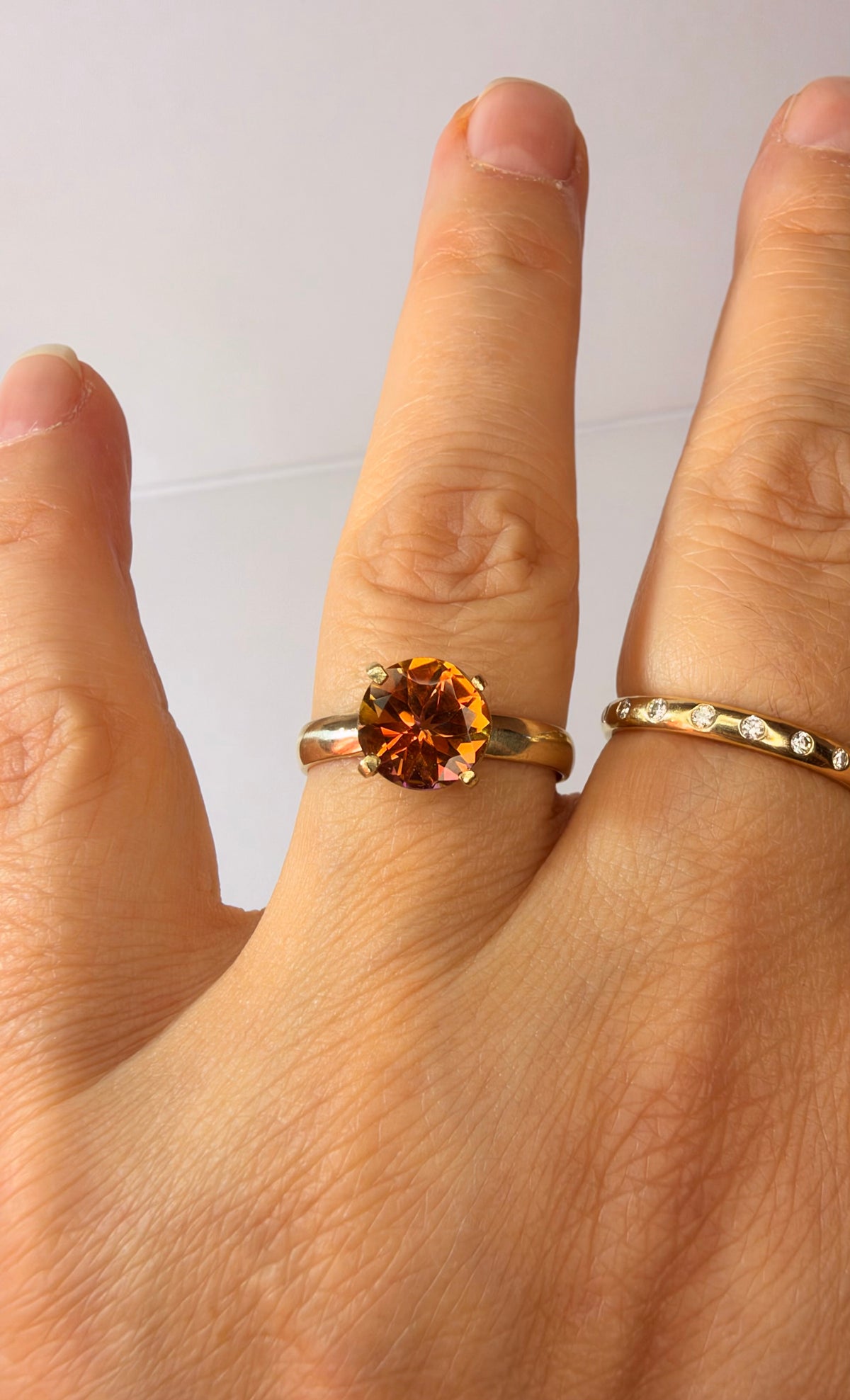 14k Yellow Gold Round Natural Orange Mystic Topaz Ring