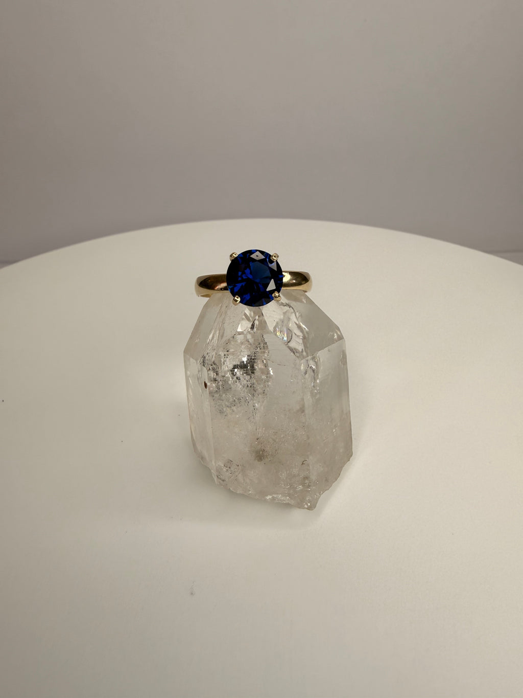 14k Solid Yellow Gold Round Blue Sapphire Ring