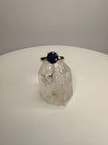 14k Solid Yellow Gold Round Blue Sapphire Ring