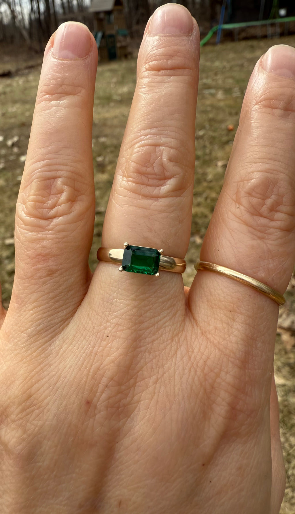 14k Yellow Gold Natural Zambian Emerald Ring