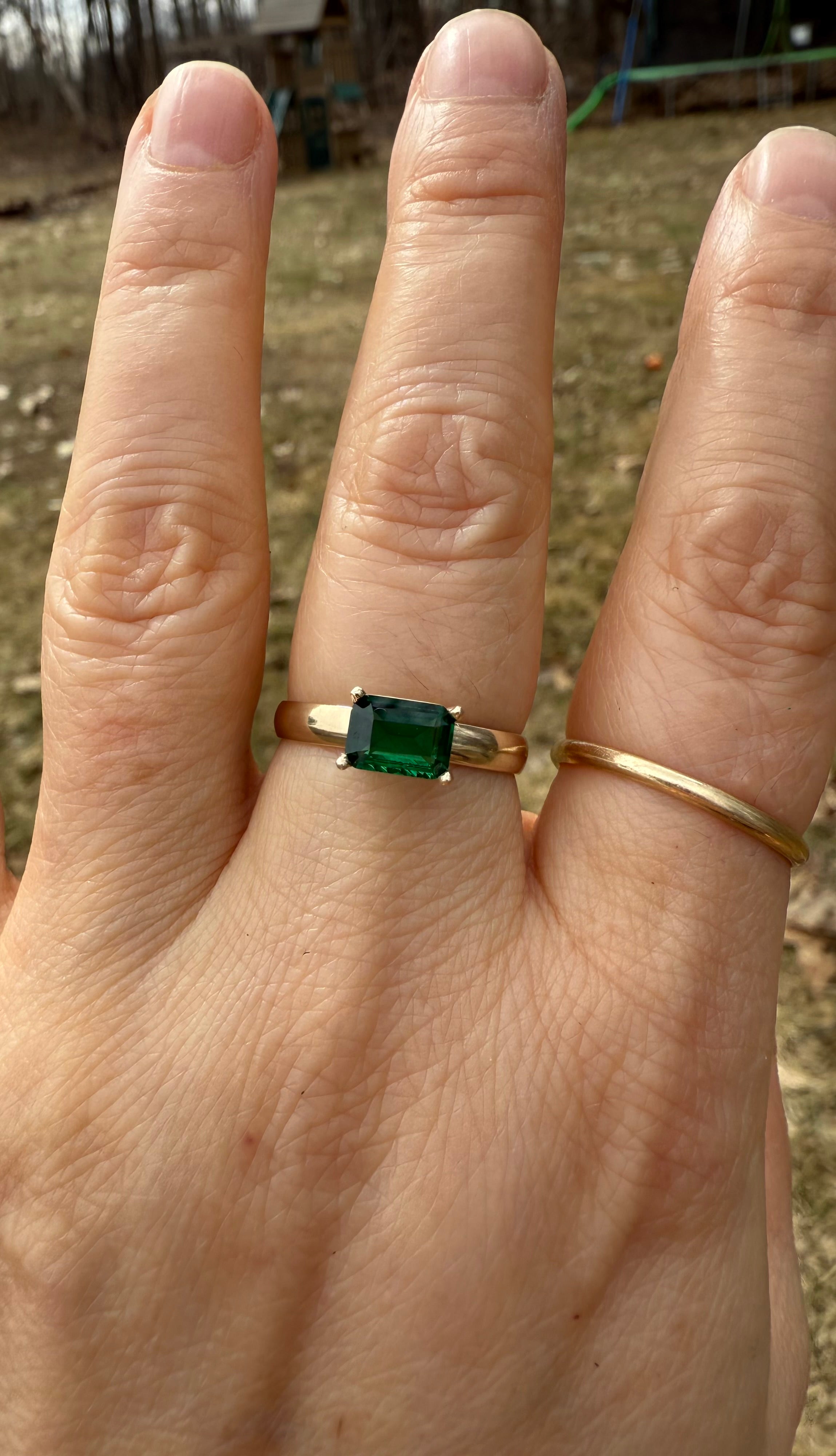 14k Yellow Gold Natural Zambian Emerald Ring