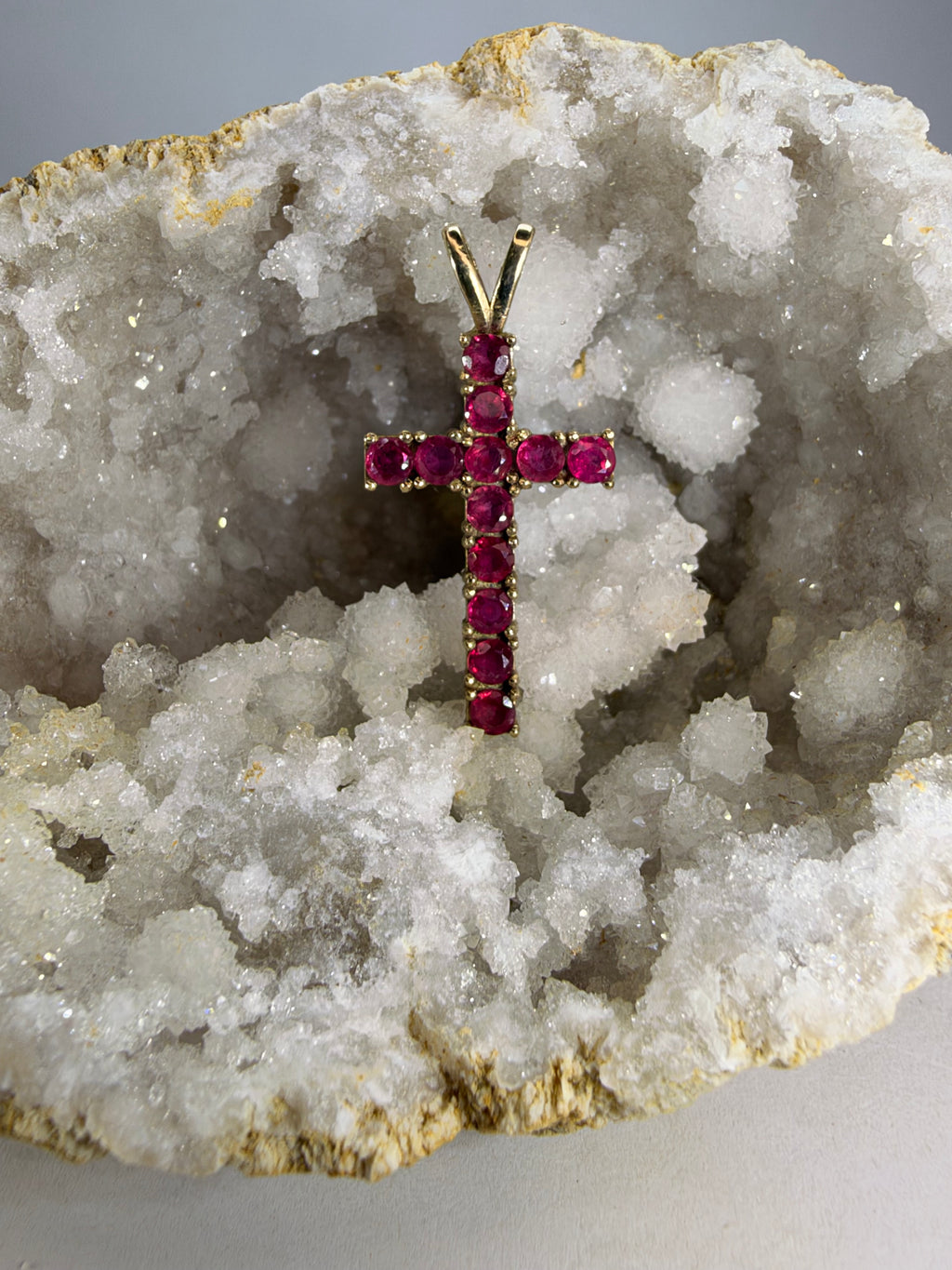 10k Yellow Gold Natural Ruby Cross Pendant