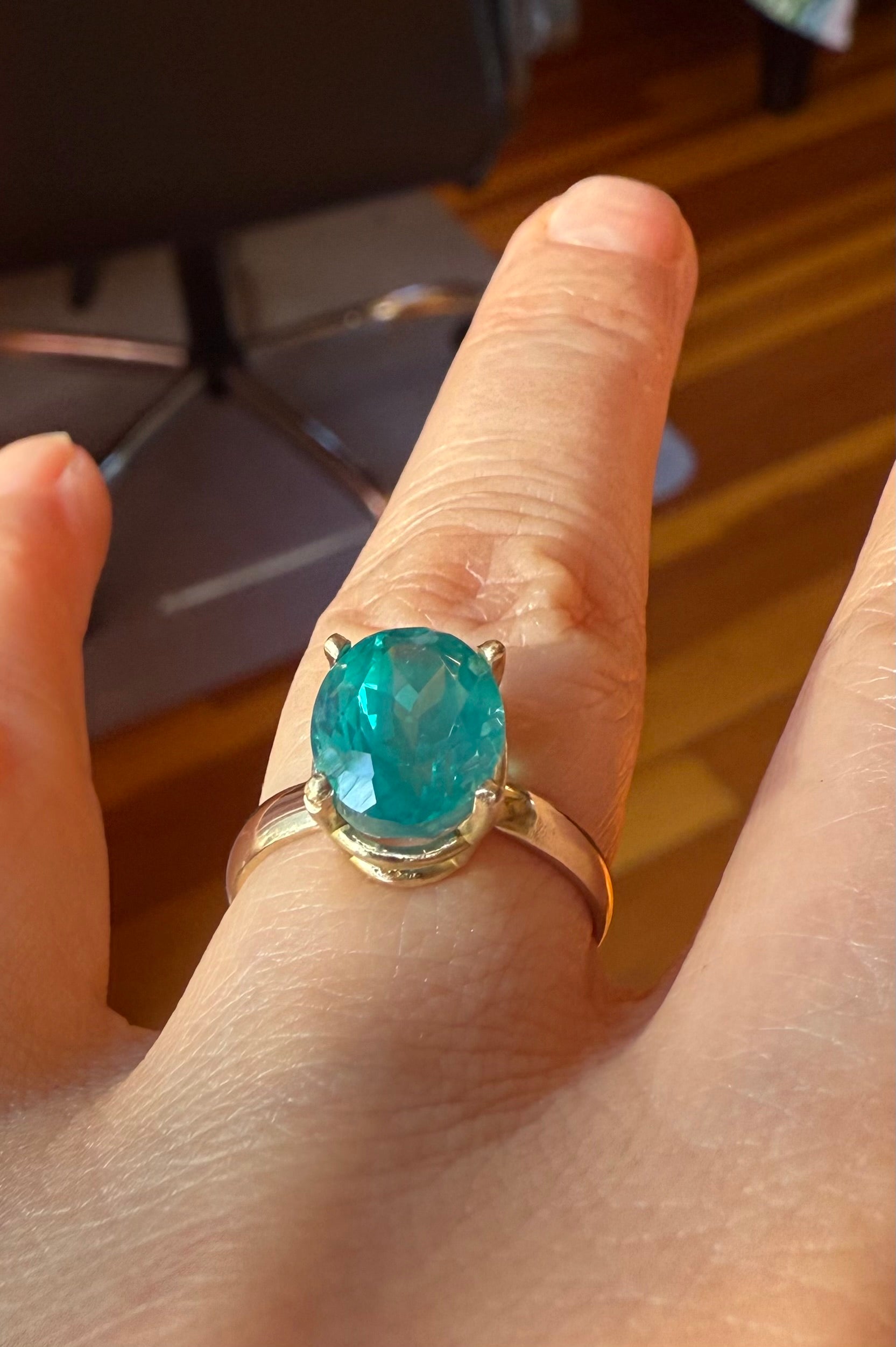 14k Yellow Gold Natural Bi-Colored Blue/Green Sapphire Ring
