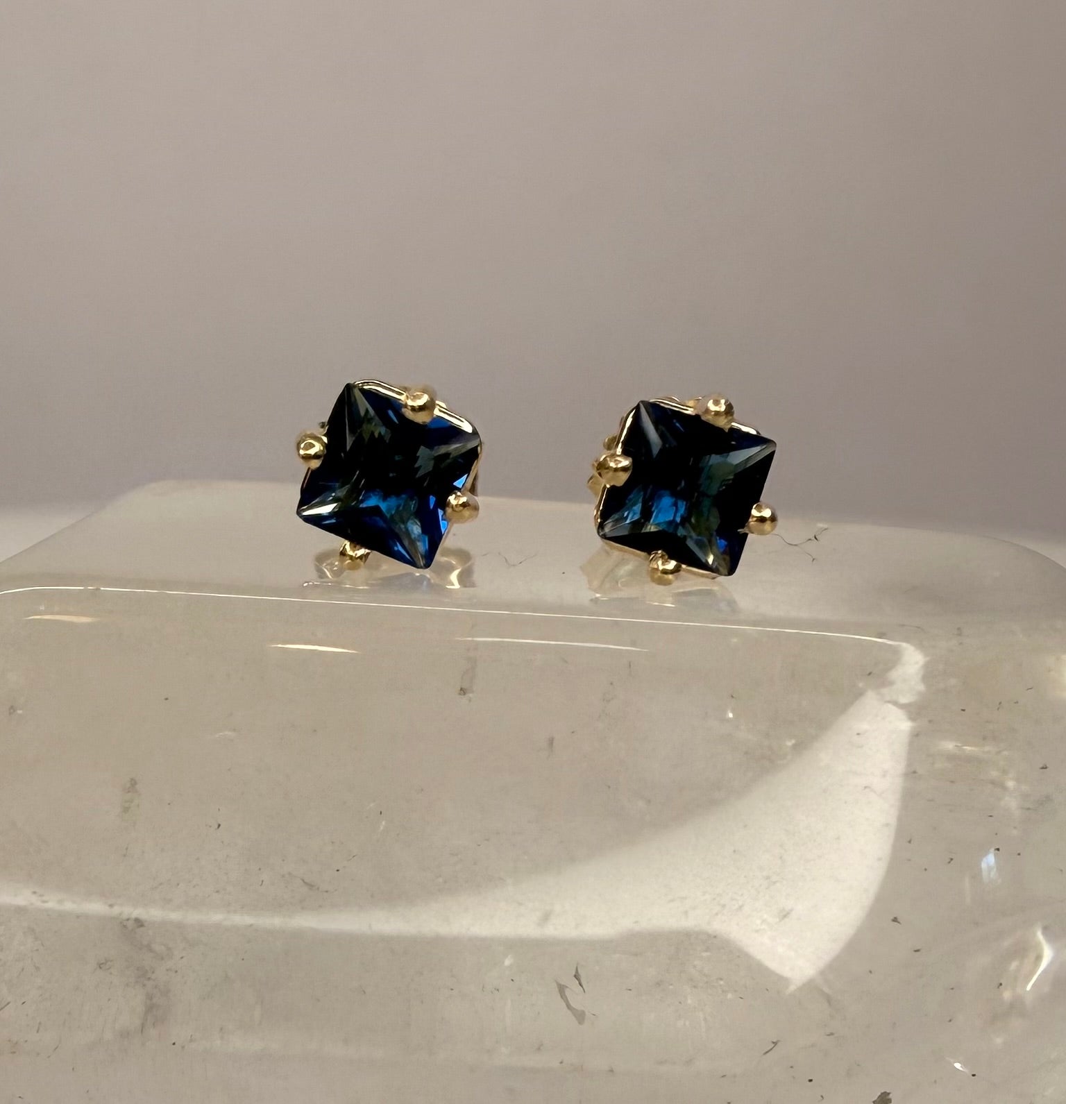 10k Yellow Gold Natural Princess Cut Sapphire Earrings