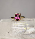 14k Yellow Gold Cushion Checkerboard Cut Natural Pink Mystic Topaz Ring