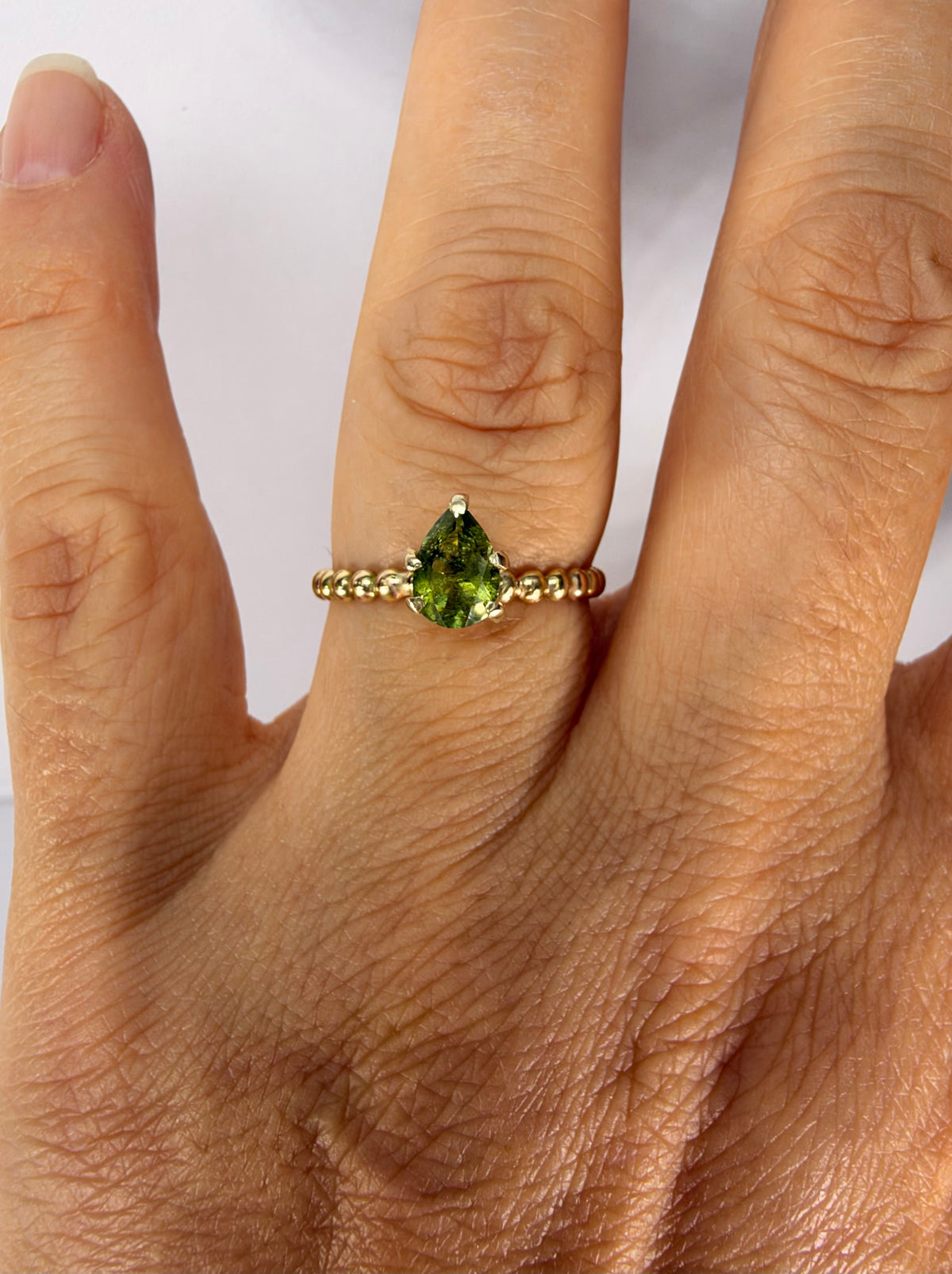 14k Yellow Gold Pear Cut Natural Green Tourmaline Ring