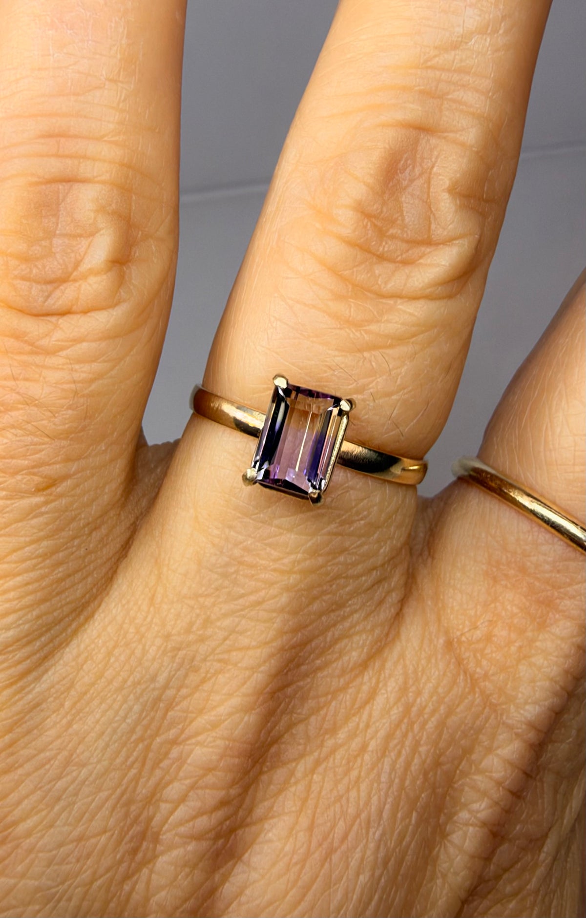 14k Yellow Gold Emerald Cut Natural Ametrine Ring