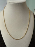 14k solid gold diamond-cut round box chain necklace, 18-inch length, angled view
