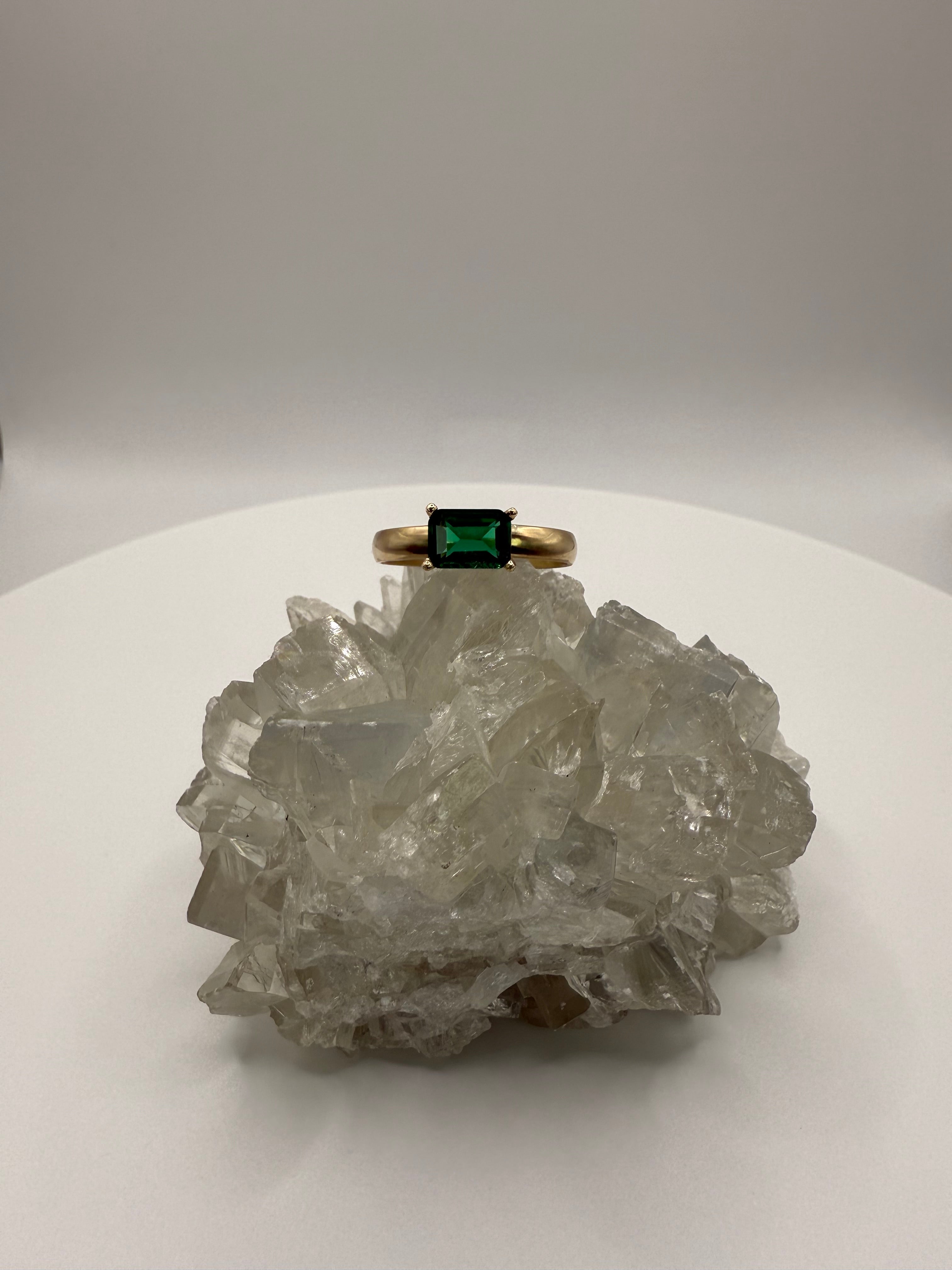 14k Yellow Gold Natural Zambian Emerald Ring