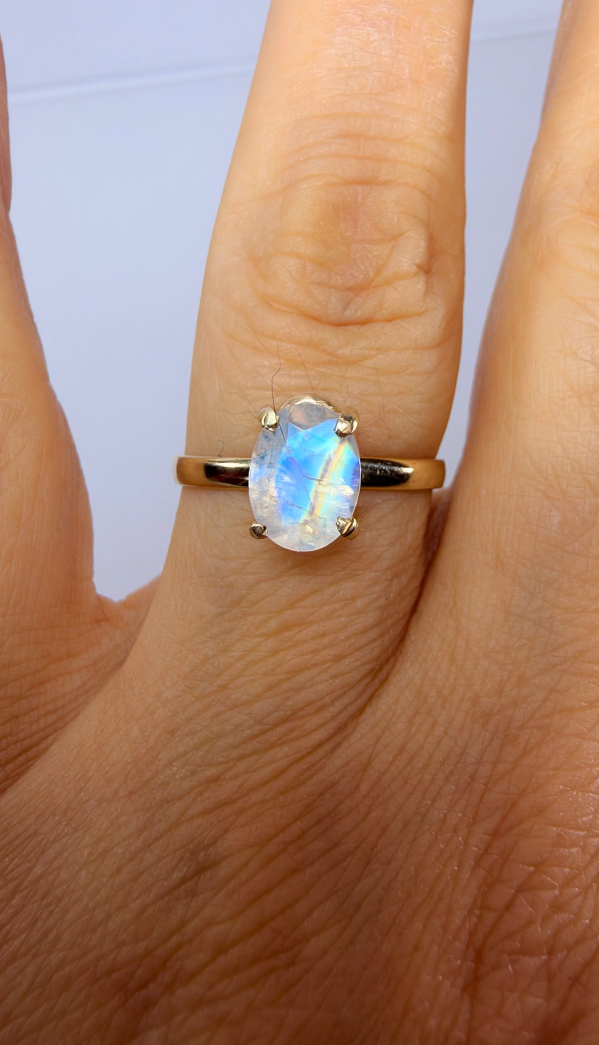 14K Yellow Gold Natural Oval Moonstone Ring