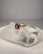 14k Yellow Gold Cushion Checkerboard Cut Natural Pink Mystic Topaz Ring