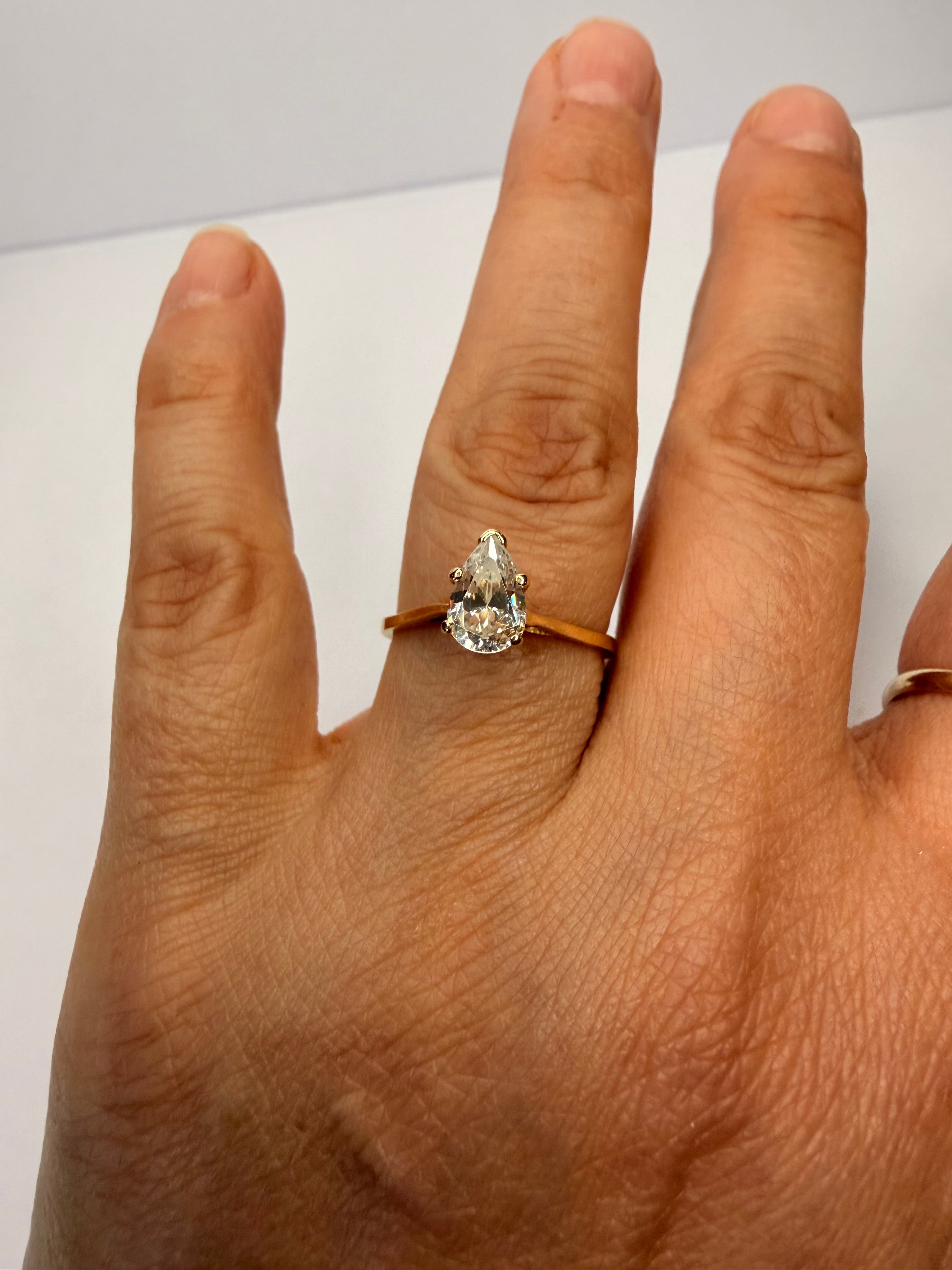 14k Yellow Gold Lab Created Diamond Teardrop Cut Ring