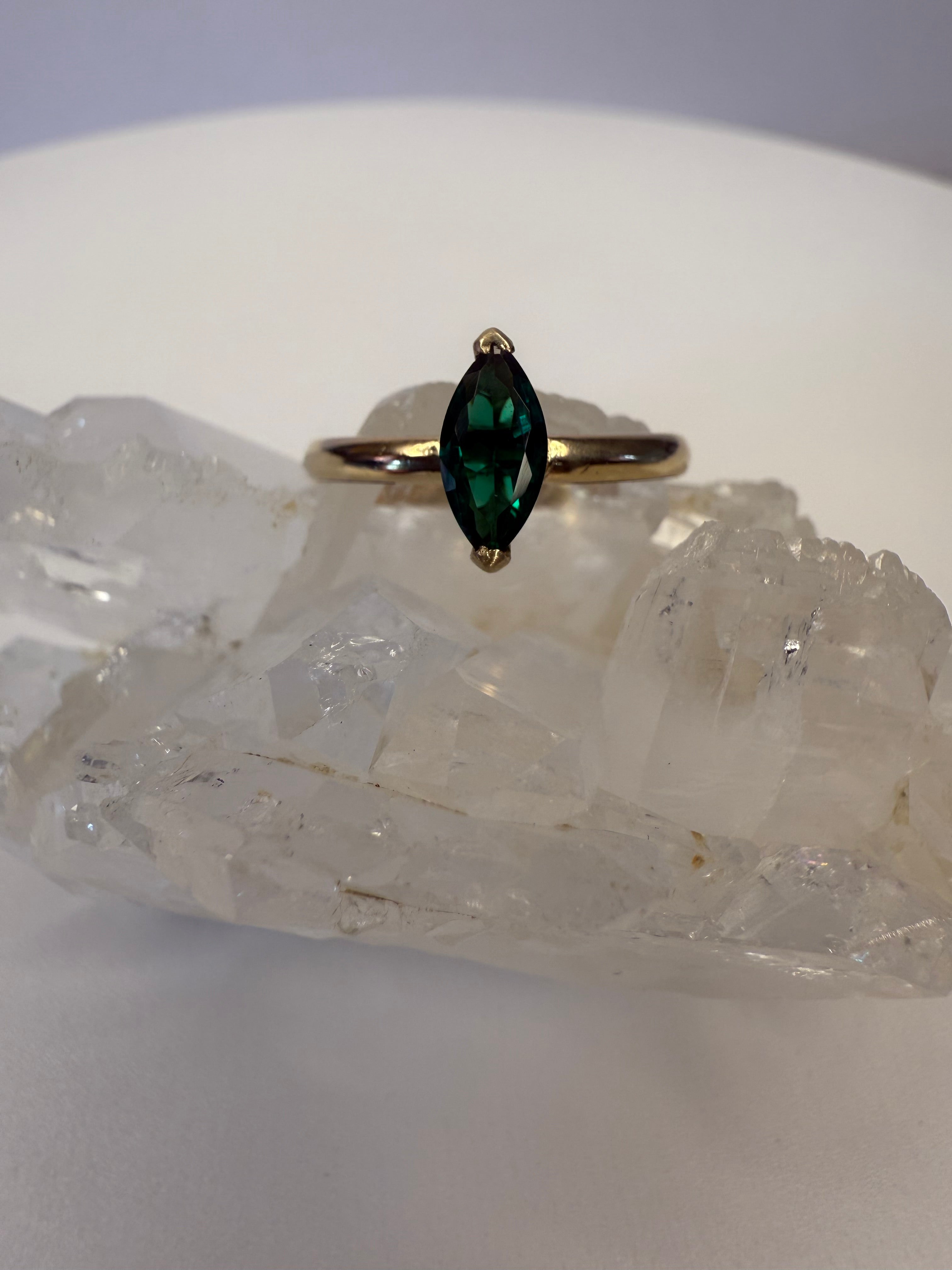 14k Yellow Gold Marquise Cut Natural Zambian Emerald Ring