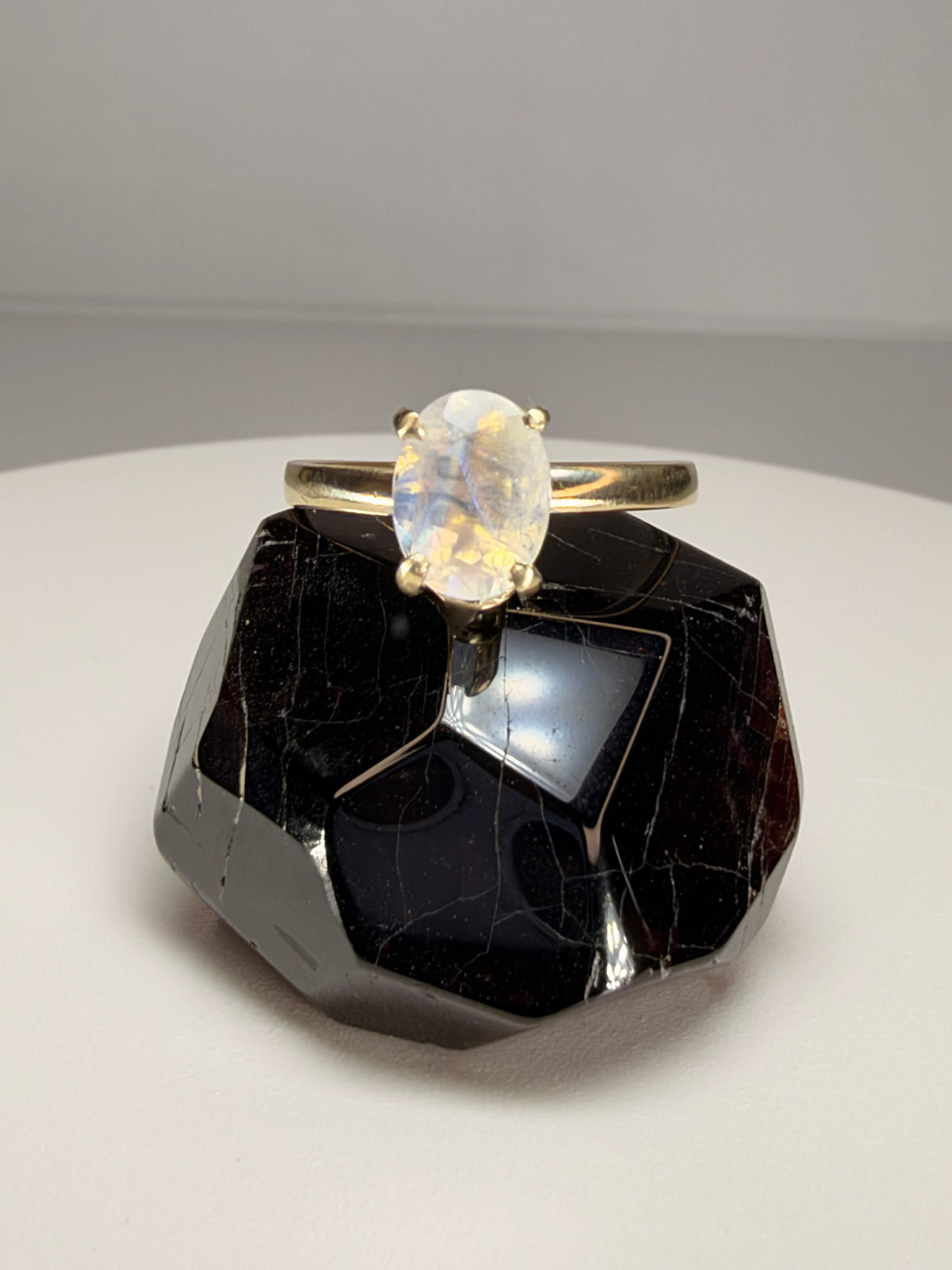 14K Yellow Gold Natural Oval Moonstone Ring