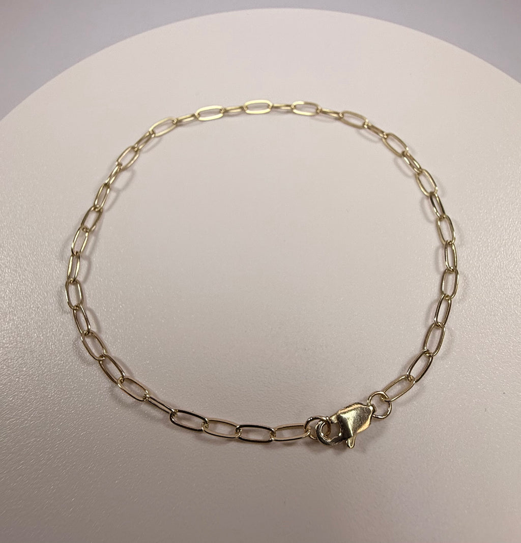 10k Yellow Gold Paperclip Chain Bracelet (7 Inch, 2.1mm)