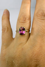 14k Yellow Gold Cushion Checkerboard Cut Natural Pink Mystic Topaz Ring