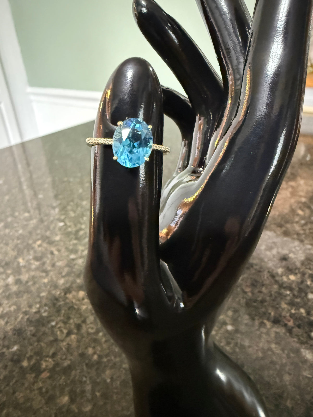 10k Yellow Gold Natural Blue Topaz and Diamond Accent Ring (10mm x 8mm)