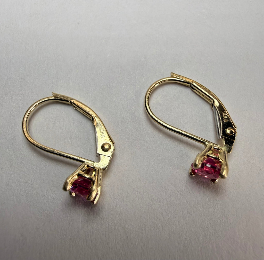 14k Yellow Gold Natural Pink Sapphire Latch back Earrings